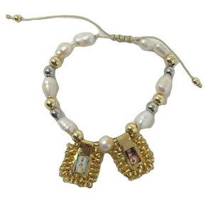Virgen del Valle - Sagrado Corazon Jesus Water Pearl Scapulars Gold